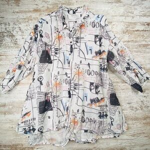 Grizas EUC 100% Washed Linen Button Down Shirt Tunic Large